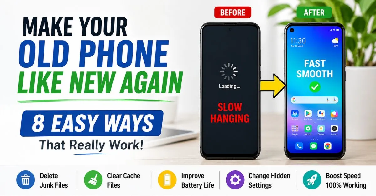 Thumbnail showing easy ways to make an old slow Android phone fast and smooth again